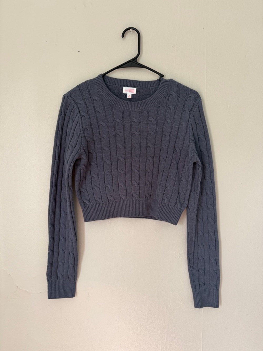Cable Knit Crop Sweater - Slate Gray
